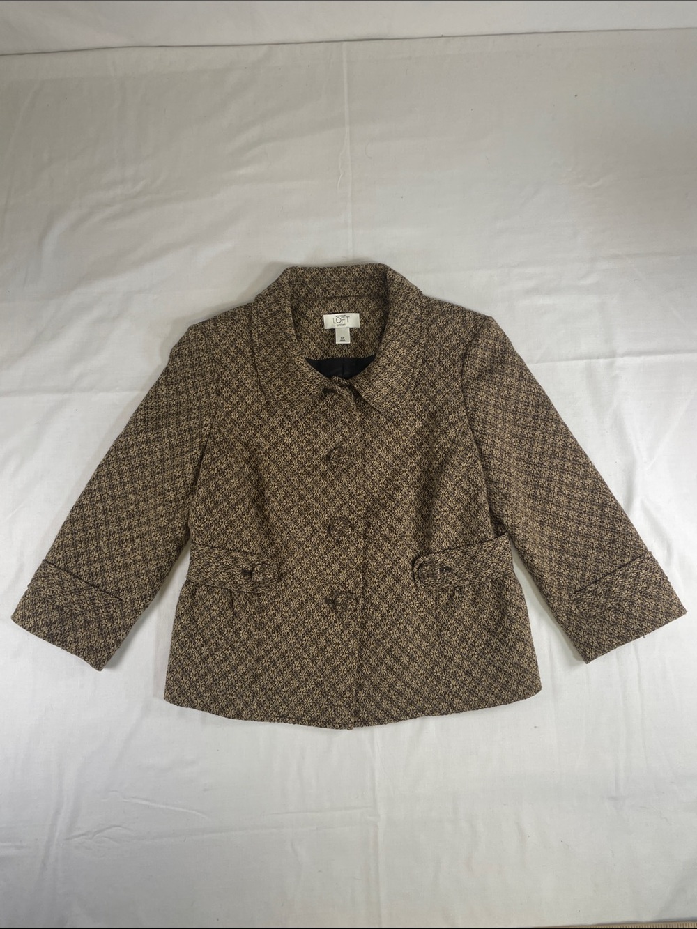 Tweed Button-Front crop Peter Pan collar peplum Blazer Jacket 6P